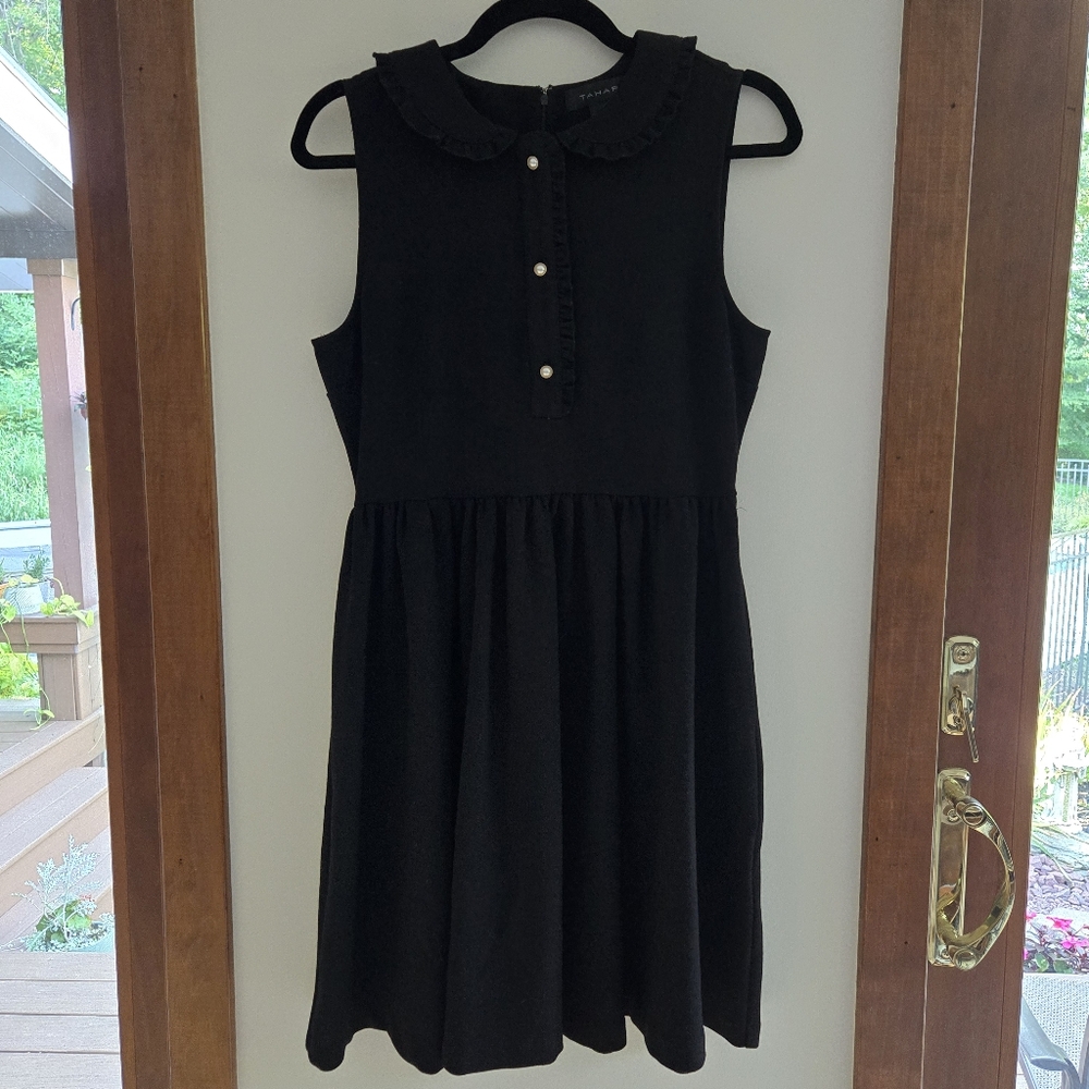 Tahari Black Knit Dress Peter Pan Collar Hepburn